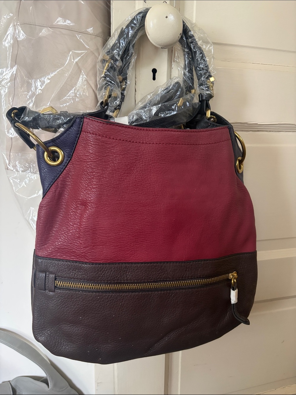 orYANY Burgundy, Brown and Navy Colorblock Leather Shoulder Bag
